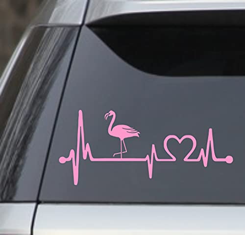 Flamingo Heartbeat Vinyl Decal Sticker - 7.5" Pink Design