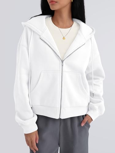 White Medium Trendy Queen Women's Cropped Zip-Up Hoodie Fall 2026