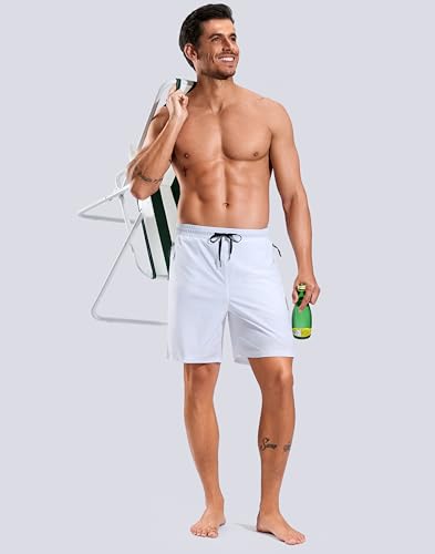 G Gradual Men's 7-Inch Swim Trunks with Compression Liner, White, Large