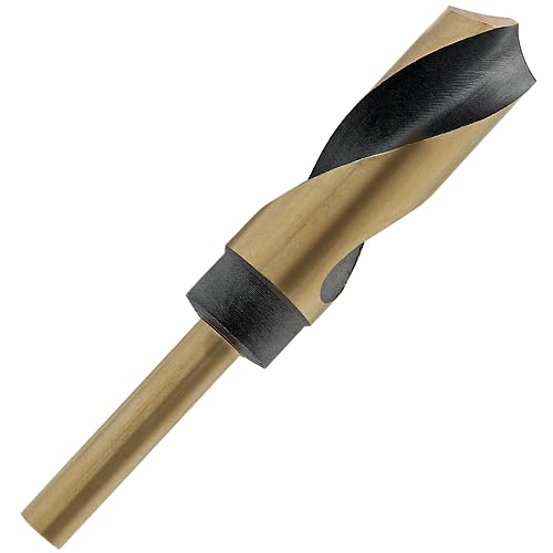1" Reduced Shank Drill Bit, 0.47" Shank HSS Drill Bit Black and Gold Oxide Finish, 115 Degree Split Point Industrial Drill Bit for General Building Engineering Woodworking DIY Projects