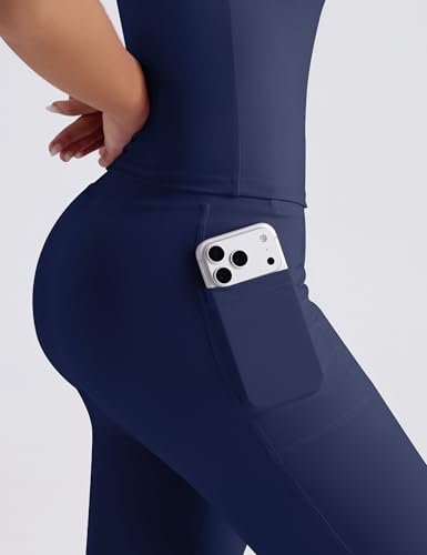 VVX Women 2 Piece Workout Sets Navy Blue Contrast Trim Small High Waisted Flare Leggings & Tank Top