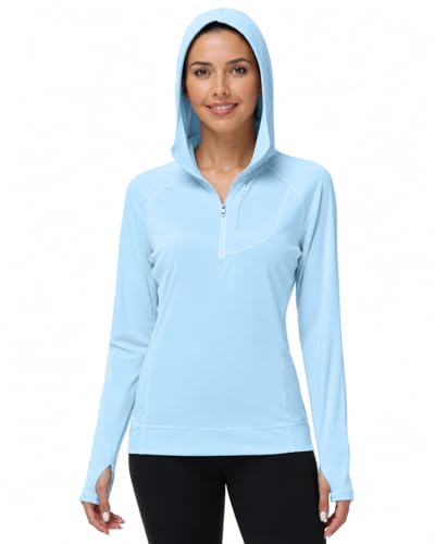 isnowood Women's UPF 50+ Light Blue Sun Hoodie XL UV Protection Fishing Hiking Shirt