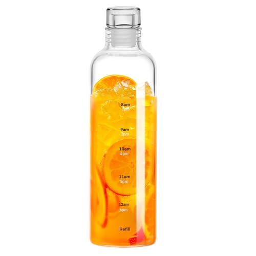 Clear Glass Water Bottle with Time Marker - 17 oz Hydration Tracker