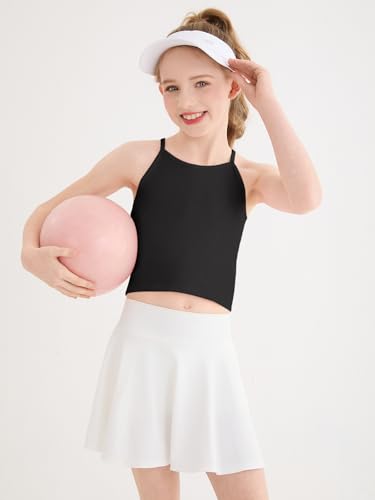 Haloumoning Girls Black Ribbed Cross-Back Athletic Tank Top 11-12 Years