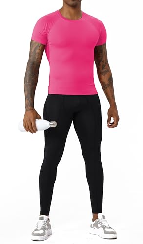 Men's Short Sleeve Compression Shirt - Moisture-Wicking Gym Top - Rose, XXL