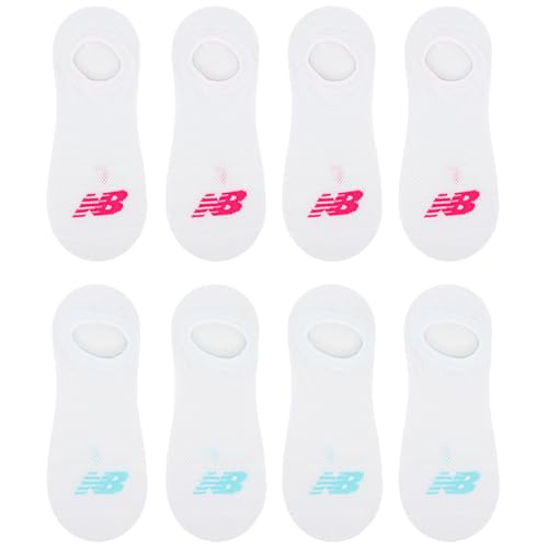 New Balance Kids' Cushioned Performance Liner Socks 8 Pairs - Large White (Pink/Teal Logo)