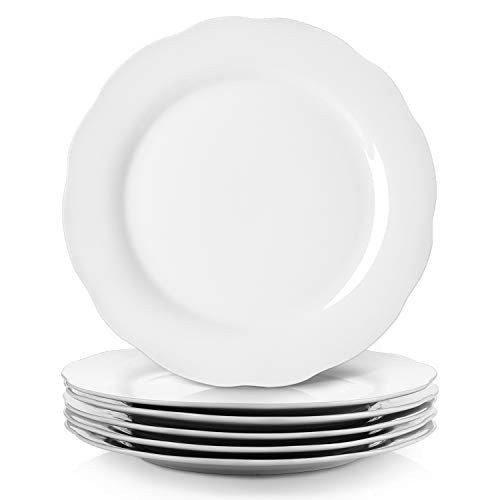 Y YHY Ceramic Dinner Plates Set of 6, 10.6 Inch White Porcelain Flatware for Holiday & Daily Use