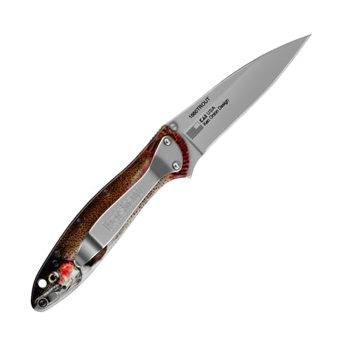 Kershaw Leek Folding Pocket Knife, 3" Sandvik 14C28N Blade, Aluminum Handle, Slim and Versatile Tool, Made in the USA (Trout)