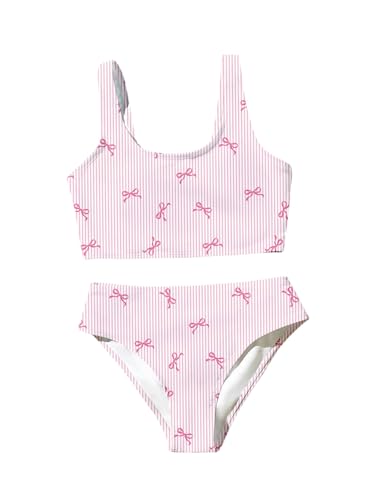 Pink 8 Years RoseSeek Girl's 2-Piece Striped Bowknot Swimsuit Set for Kids