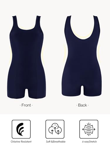 Women's Boyshort Swimsuit with Built-in Bra - 3X-Large Navy Blue