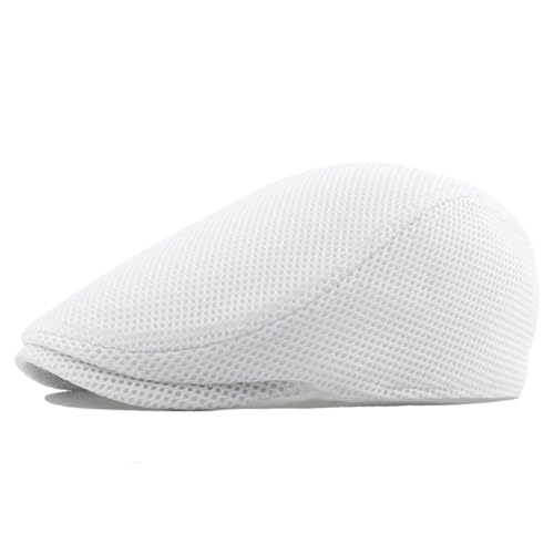 Meioro Men's White Flat Cap Newsboy Beret Ivy Gatsby Driving Hat One Size