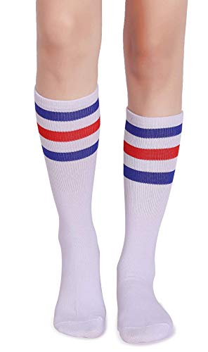 Classic Triple Stripes Soft Cotton Retro Tube Socks - Blue/Red/White