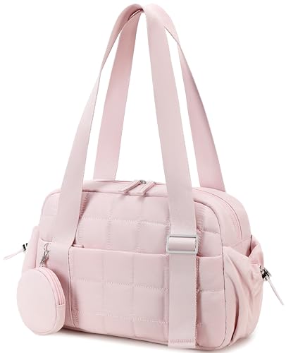 CAMTOP Mini Gym Bag for Women Coral Pink 12.6" Quilted Sports Tote with Wet Compartment & Coin Purse