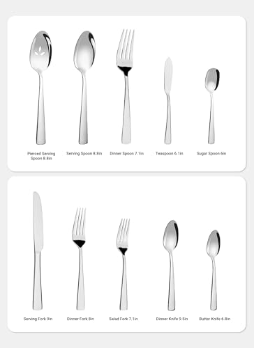 Brightown Silver Flatware Set for 8 - 45-Piece Stainless Steel Cutlery, Silver