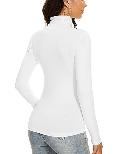 Women's Slim Fitted Long Sleeve Thermal Turtleneck Top - White, Small