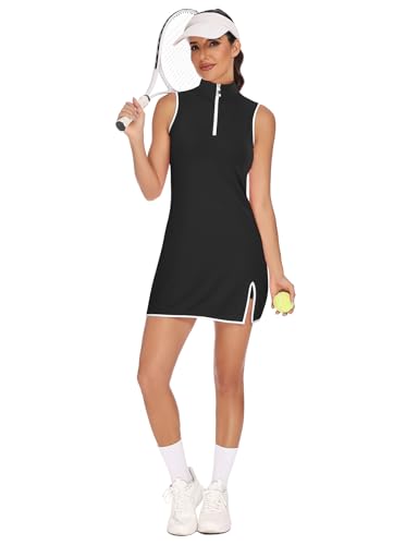 Koscacy Women's Sleeveless Tennis Dress with Shorts - Black, Large | Athletic Golf Outfit