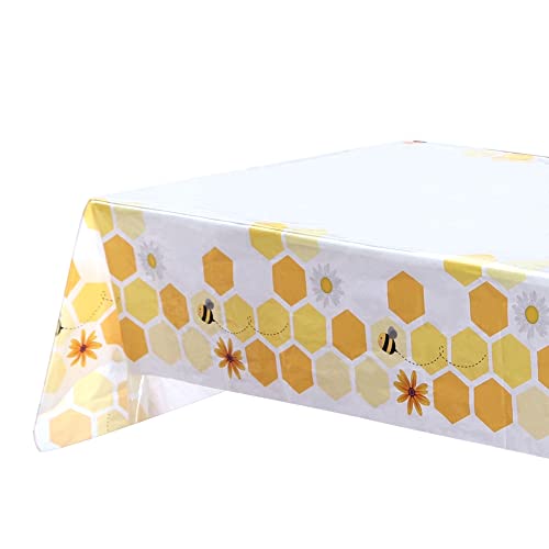 Winoo Design Bee Party Decorations Disposable Tablecloth 54 x 108 Inches (108" x 54"), Daisy & Bumble Bee Theme