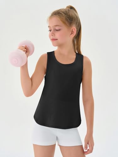 Kids Athletic Tank Top - Sleeveless Shirt for Girls, 11-12 Years - Black