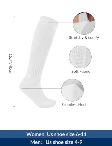 Knee High Slouch Socks for Women - Knit Long Tube Scrunch - White