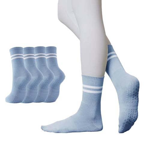 Non-Slip Pilates Socks for Women - 2 Pairs with Toe Grips - Blue