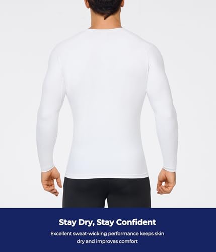 Compression Long Sleeve Shirt for Men - Athletic Base Layer - Large White