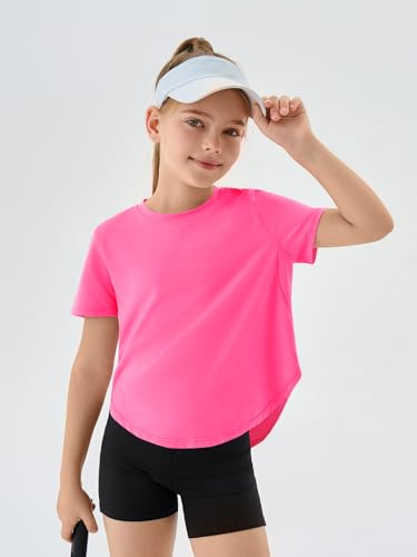 Girls Athletic Shirts - Short Sleeve Active Sports Top, 7-8 Years / Pink