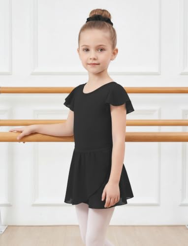 PATPAT Ballet Leotards for Girls with Removable Skirt, 7-8 Years, Black
