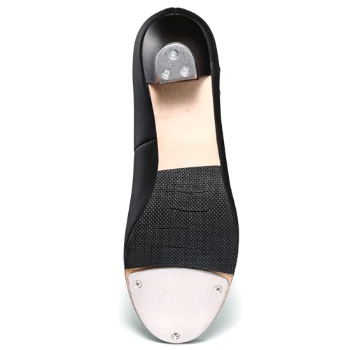 Linodes PU Leather Ankle Strap Character Tap Shoes 1.55'' for Women - Black, Size 6