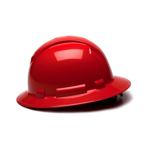Pyramex Ridgeline Full Brim Hard Hat 4 Point Ratchet Red