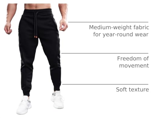 Fioboc Slim-Fit Black A-Slim-Fit Men's Drawstring Joggers Athletic Sweatpants