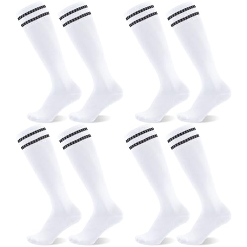 Kids Football Socks - 4 Pairs, Breathable Mesh, White