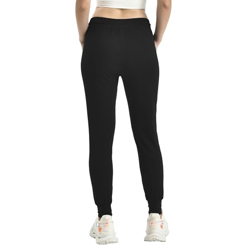Full Length Black Joggers for Women with Pockets - Large