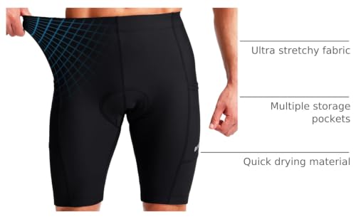 Men's 3D Padded Cycling Shorts with Zipper Pockets - Black, Medium