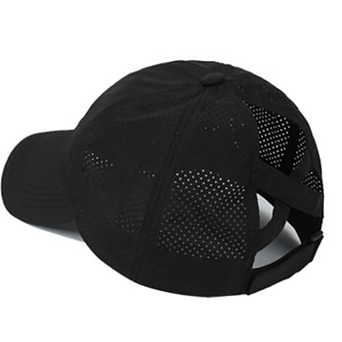 Adjustable Quick Drying Cross Ponytail Baseball Cap - Black
