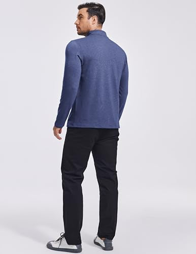 PinSpark Lightweight Mens Quarter Zip Pullover Mock Neck Sweatshirt – Navy Large
