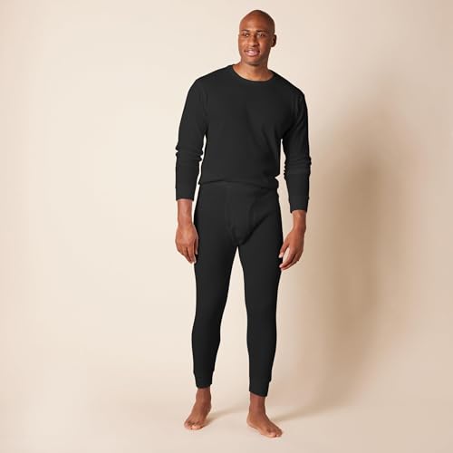 Amazon Essentials men's slim fit thermal long johns set, large/black, waffle knit