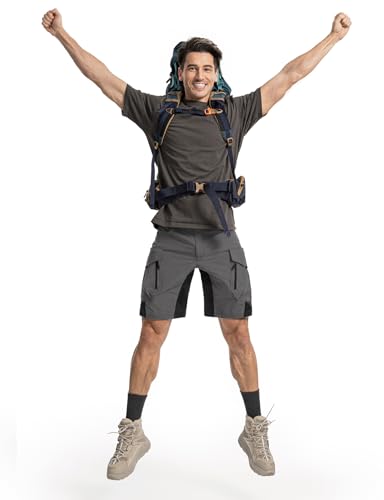 Moosehill Men's Grey 34 Cargo Shorts - Quick Dry, 9 Pockets, Self-Storing Hiking Apparel