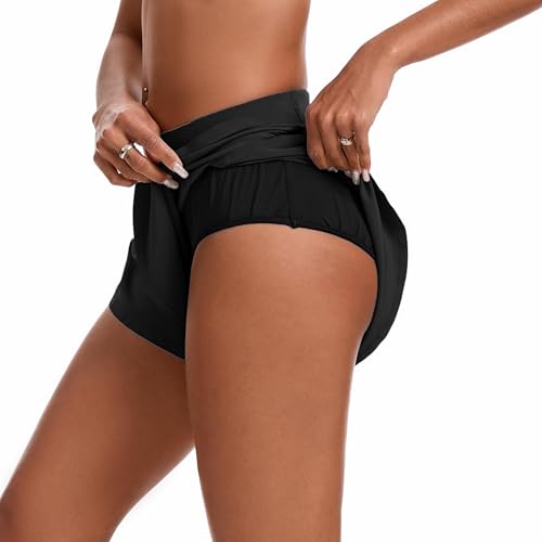 EZPERY Women's Small Black Mid-Waist Dolphin Athletic Shorts 4" Lightweight Gym Wear