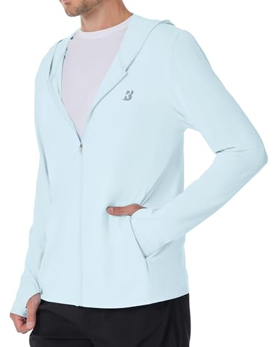 Roadbox Men's UPF 50+ Sun Hoodie Jacket - Light Blue, Medium, Zip Up UV Protection Shirt