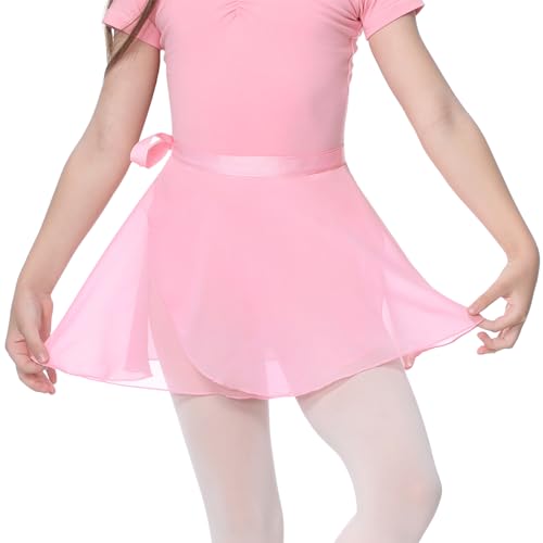 Ballet Wrap Skirt for Girls - Sheer Chiffon Tutu, Pink, 9-12 Years