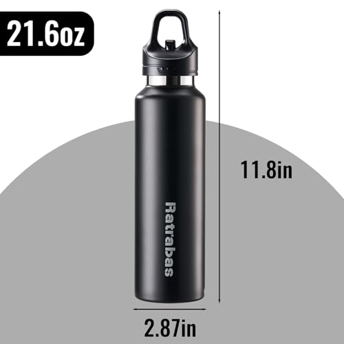 Insulated Water Bottle - 21.6 oz Leak-Proof Tumbler, Black