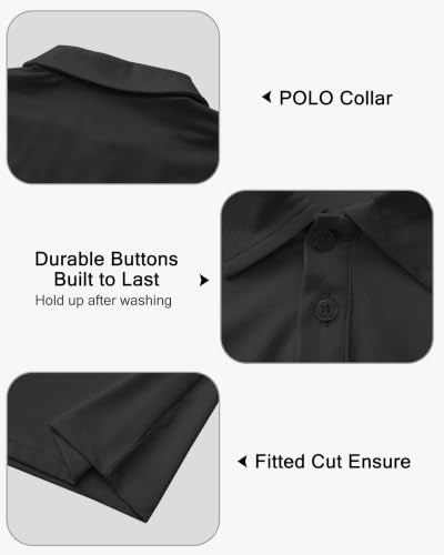 MIVEI Kids' Breathable UPF50+ School Uniform Polo Shirt, Large, Black
