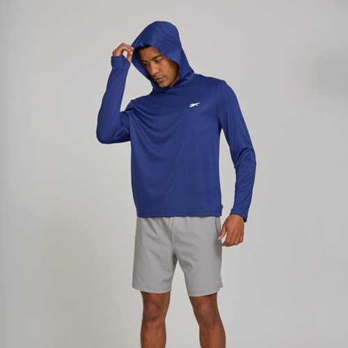 Reebok Men's Hooded Rash Guard Long Sleeve Sun Hoodie Fishing Shirt - Medieval Blue, Large