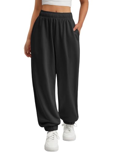 ATHMILE Women's Wide Leg Baggy Lounge Sweatpants Medium Black