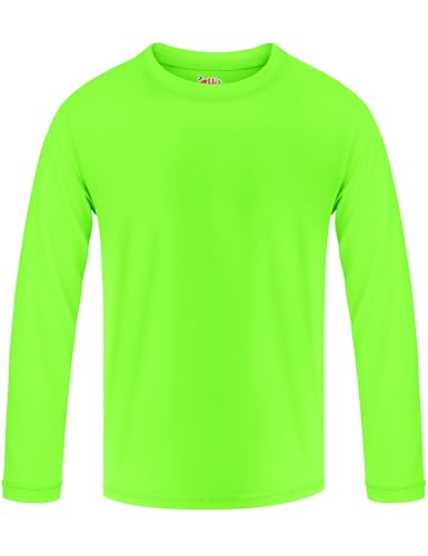 Guicizi Boys Rash Guard Swim Shirt Long Sleeve UPF 50+ Neon Green 7-8Y Sun Protection Activewear