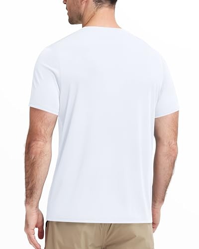 Men's UPF 50+ Swim Shirt - Short Sleeve Rash Guard - X-Large White