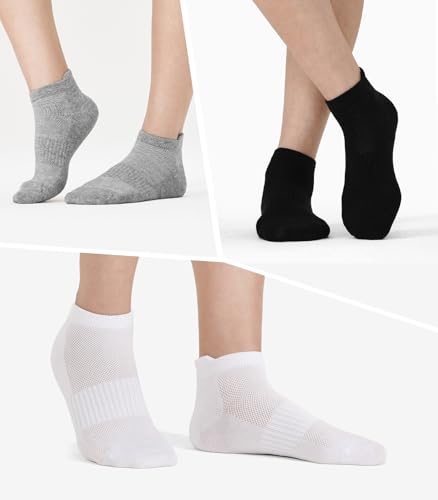 Ankle Socks for Women & Men - Breathable Cotton Athletic - 6 Pairs in Black, White, Light Grey, Pink
