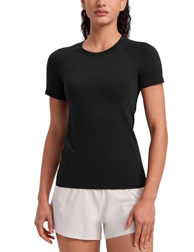 CRZ YOGA Seamless T-Shirt Hip Length Medium Black for Activewear