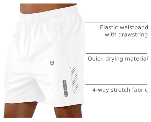 NORTHYARD Men's Athletic Running Shorts 9 Inch, XX-Large, White with Zipper Pockets