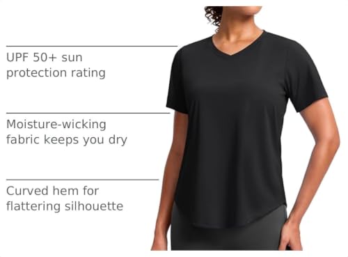 Women's V-Neck Dry Fit Workout Shirt - Short Sleeve, Large, Black